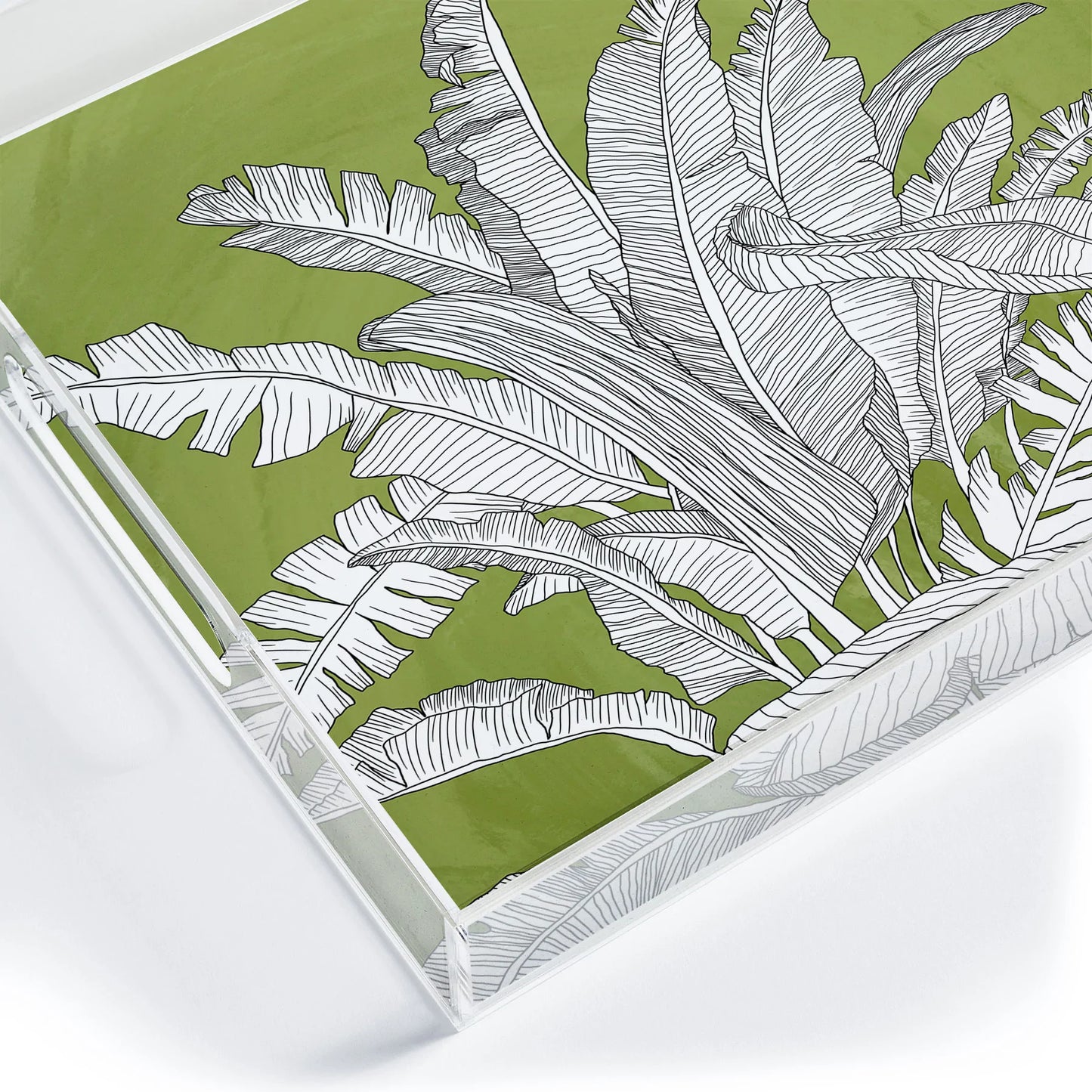 Banana Leaves on Green Acrylic Tray - Medium w/Handles