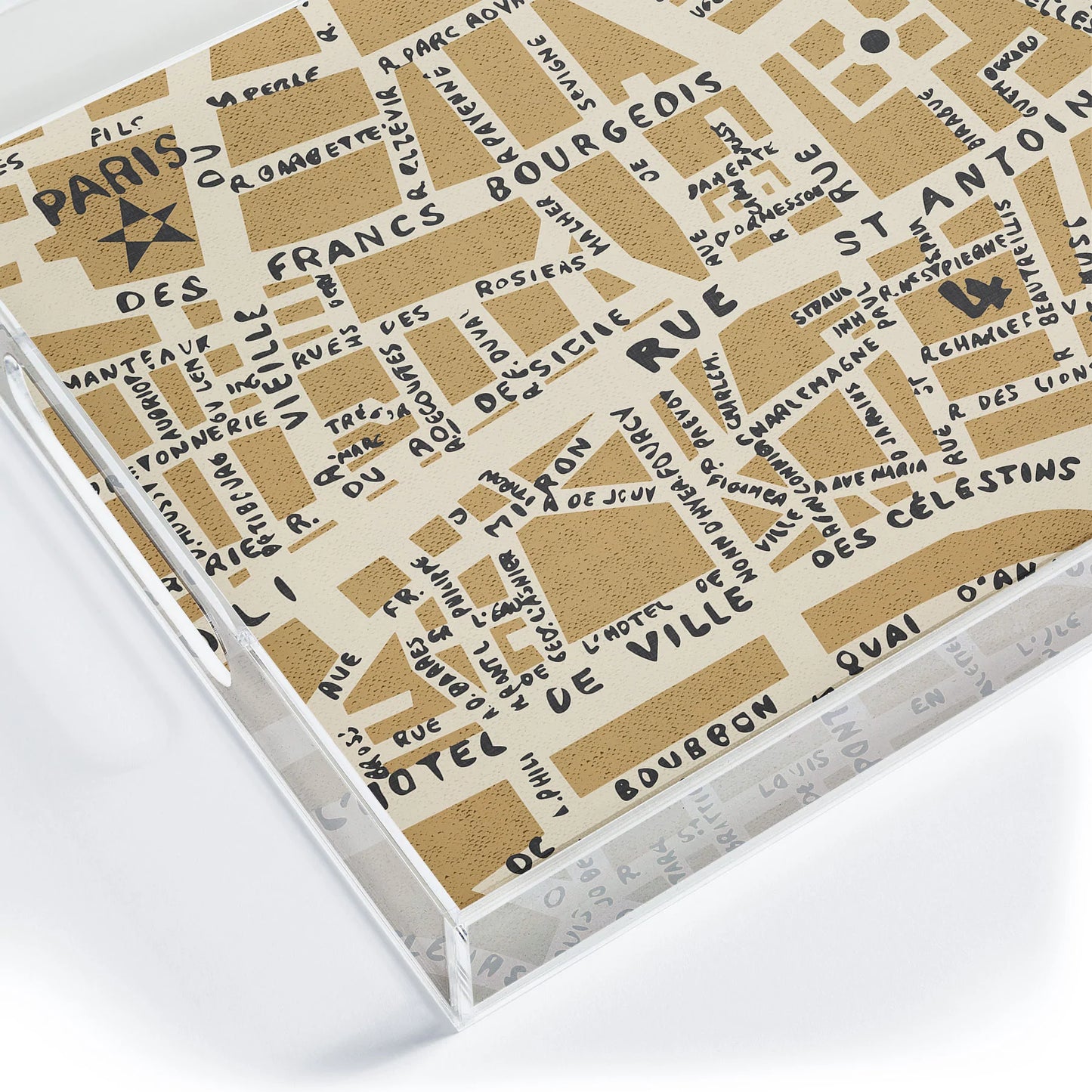 Paris Map Gold Acrylic Tray - Medium w/Handles