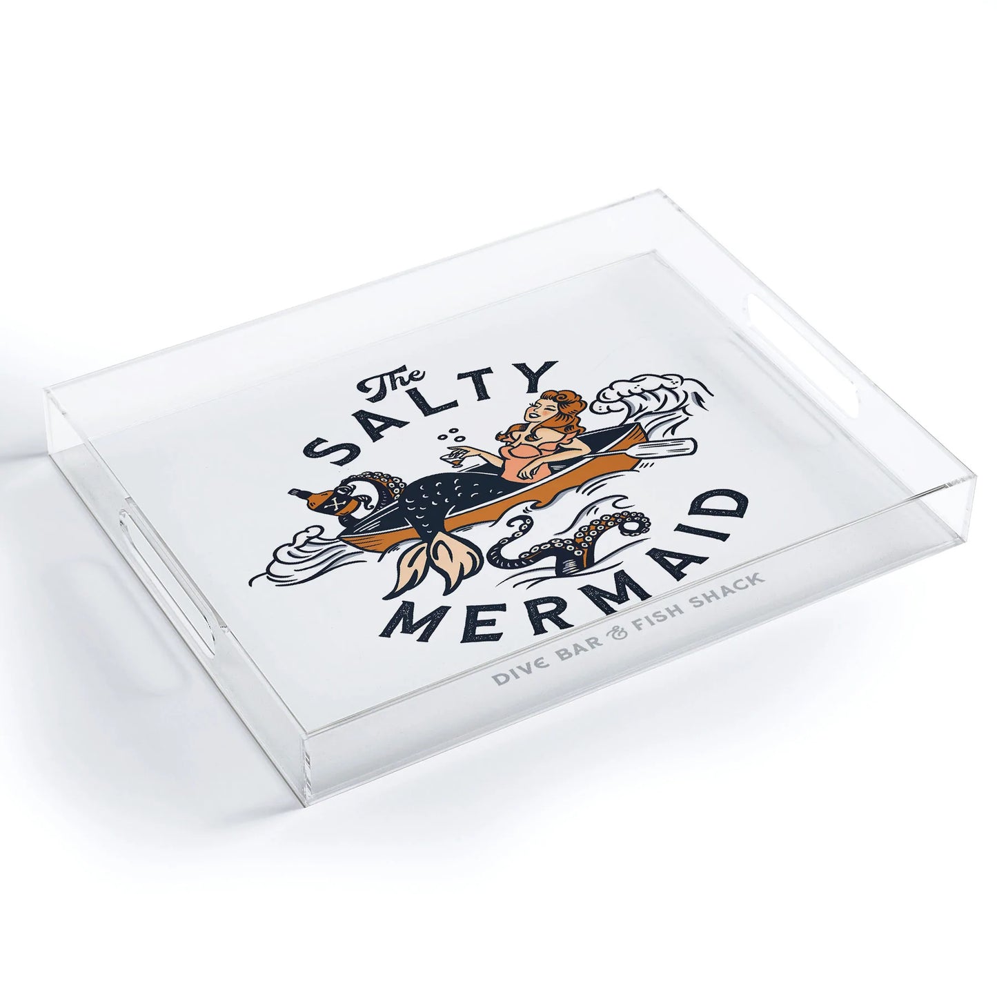 The Salty Mermaid Dive Bar Acrylic Tray - Medium w/Handles