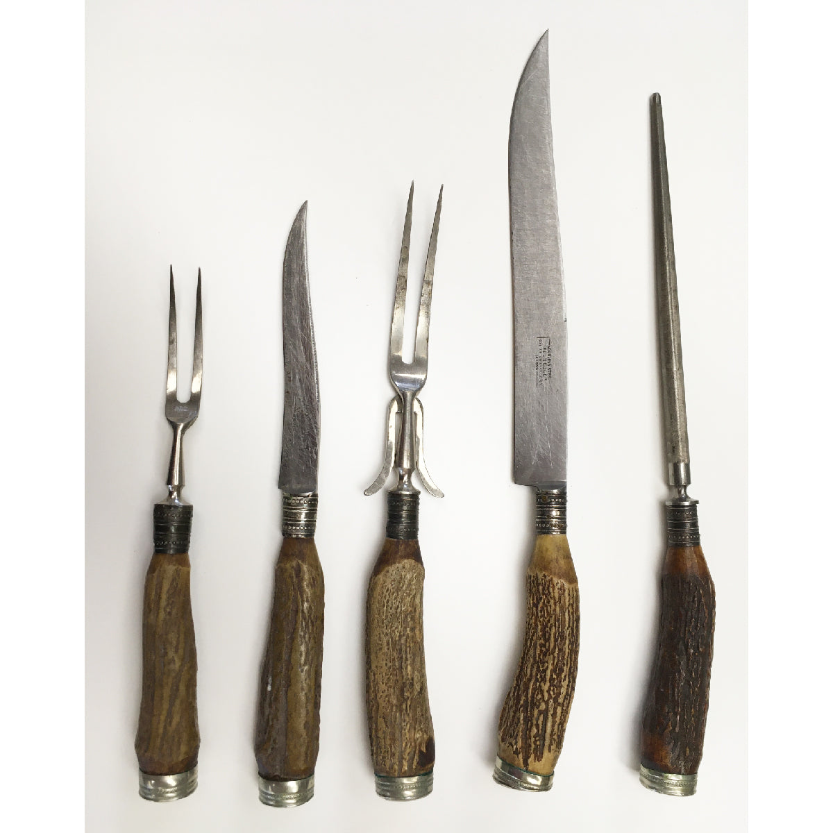 SOLD - Vintage Stag Horn Carving Set