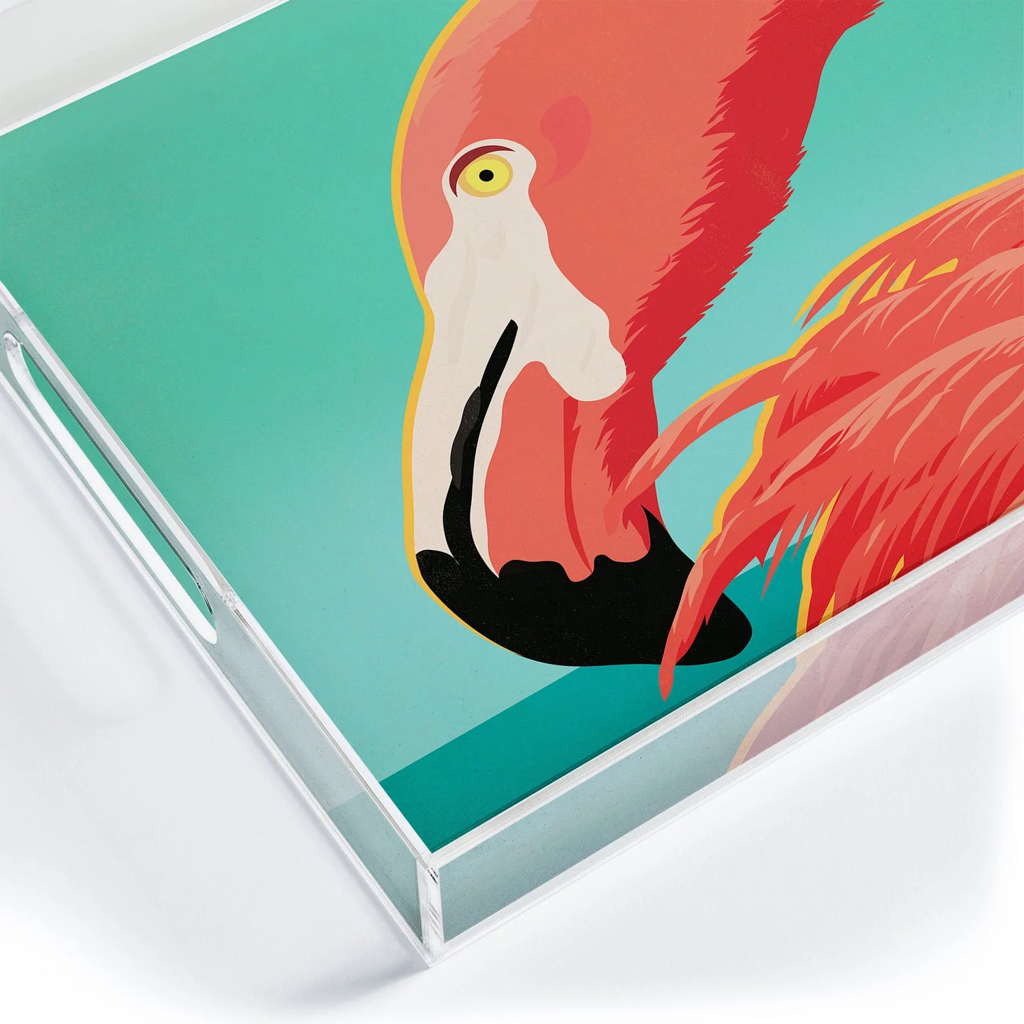 Tropical Flamingo Acrylic Tray - Medium w/Handles