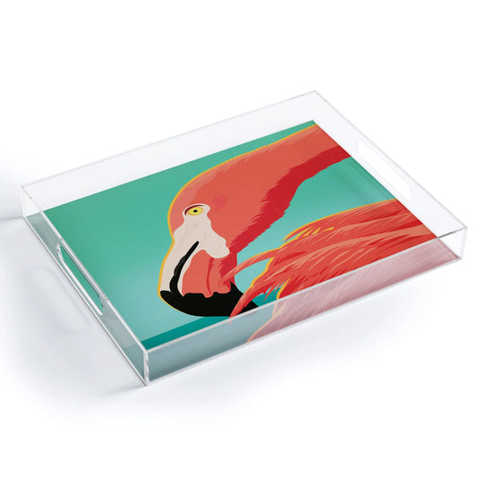 Tropical Flamingo Acrylic Tray - Medium w/Handles