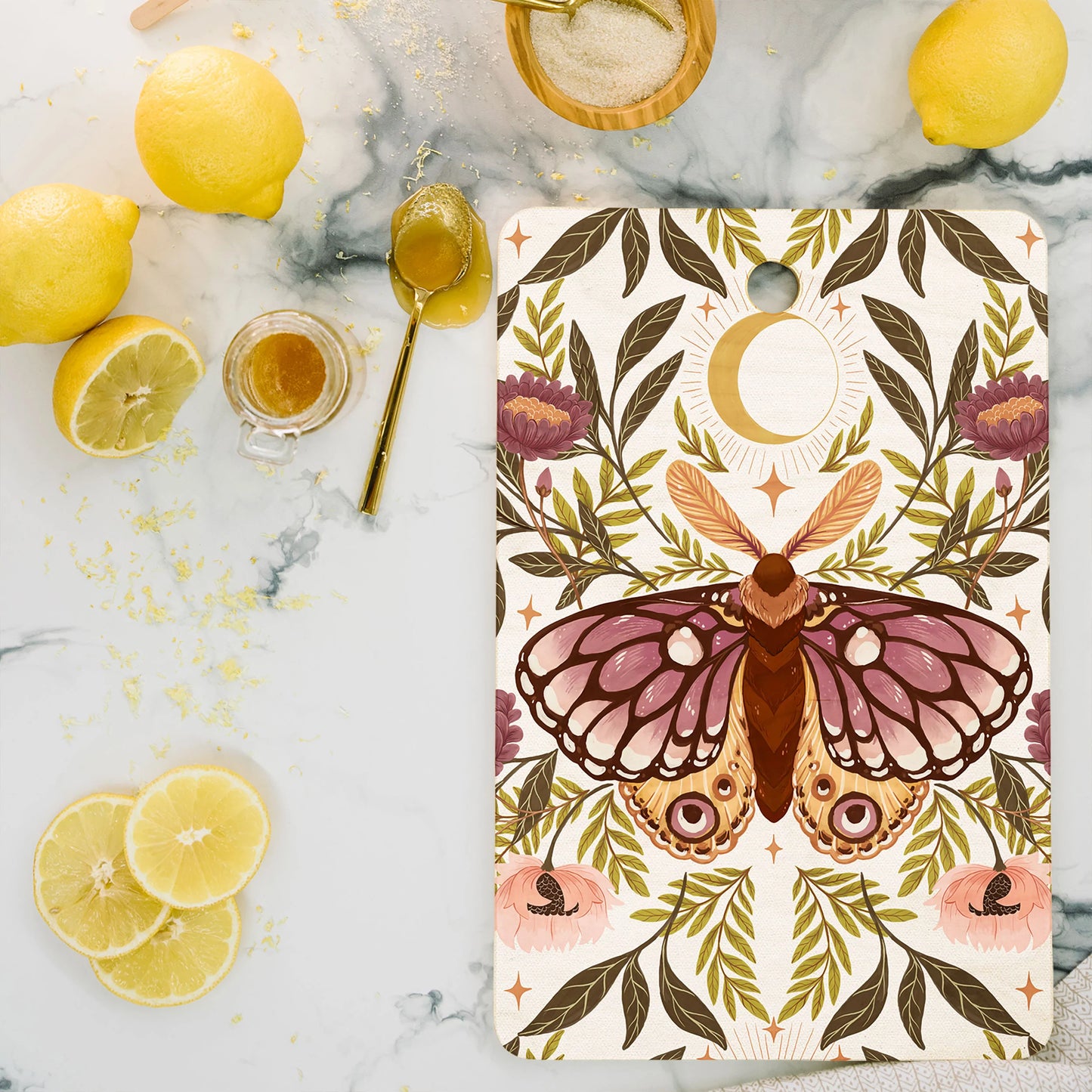 Countryside Garden Moth Bamboo Cutting Board
