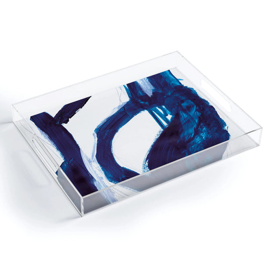 Blue Abstract Acrylic Tray - Medium w/Handles