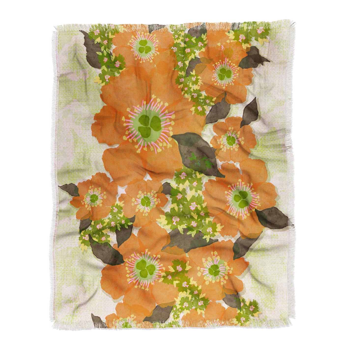 Retro Orange Flowers Throw Blanket