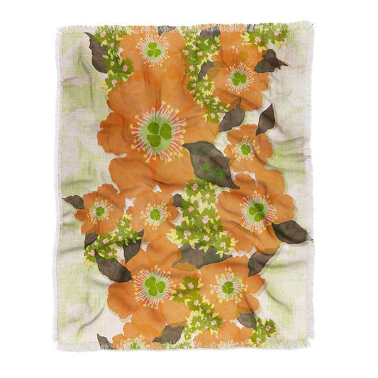 Retro Orange Flowers Throw Blanket - Lightweight