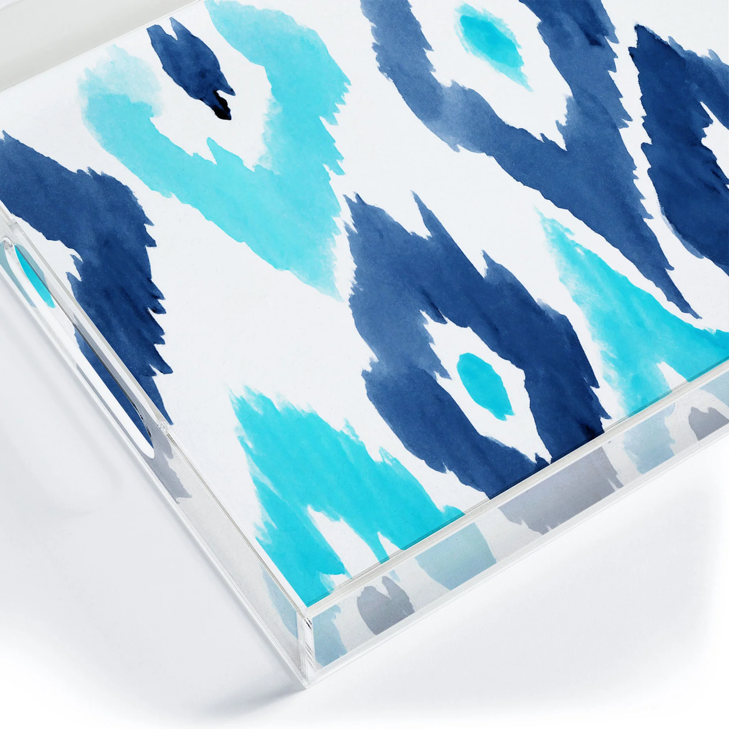 Malibu Blue Ikat Acrylic Tray - Medium w/Handles