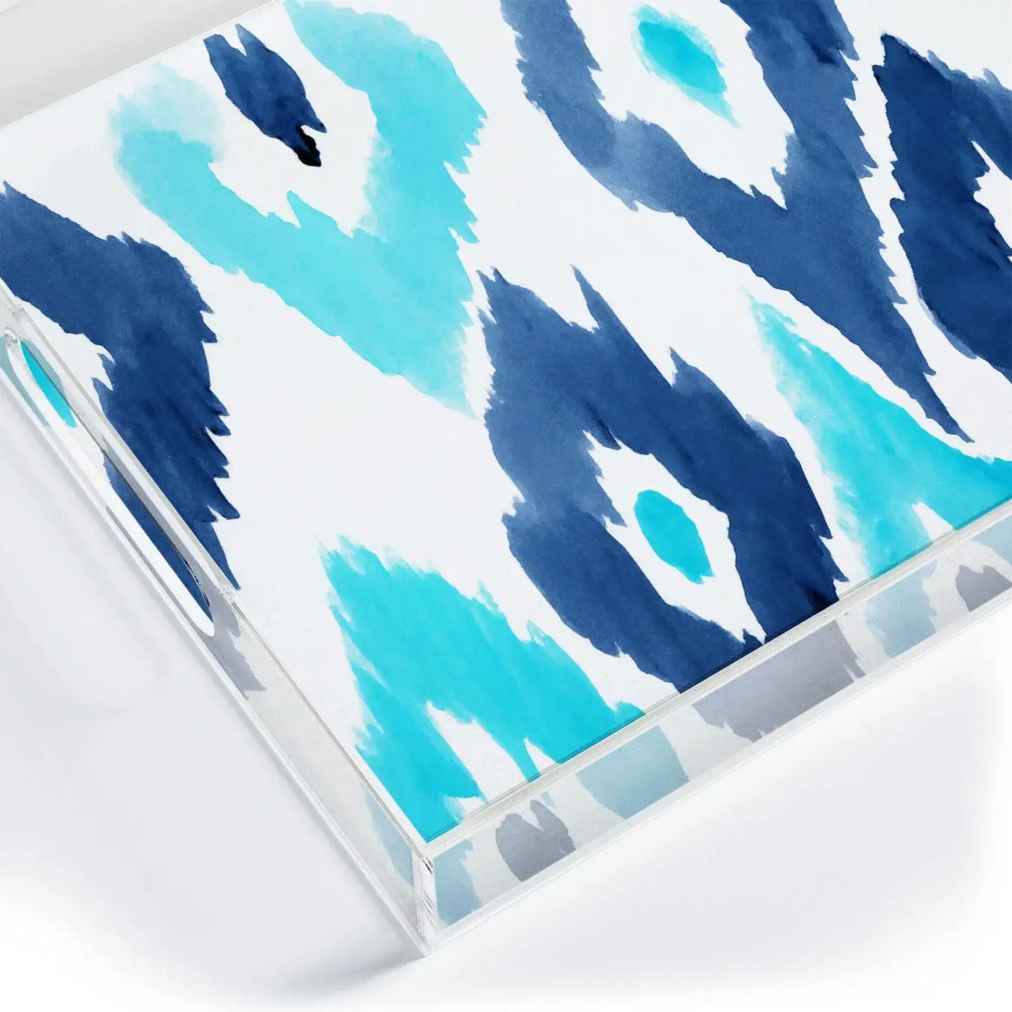 Malibu Blue Ikat Acrylic Tray - Medium w/Handles