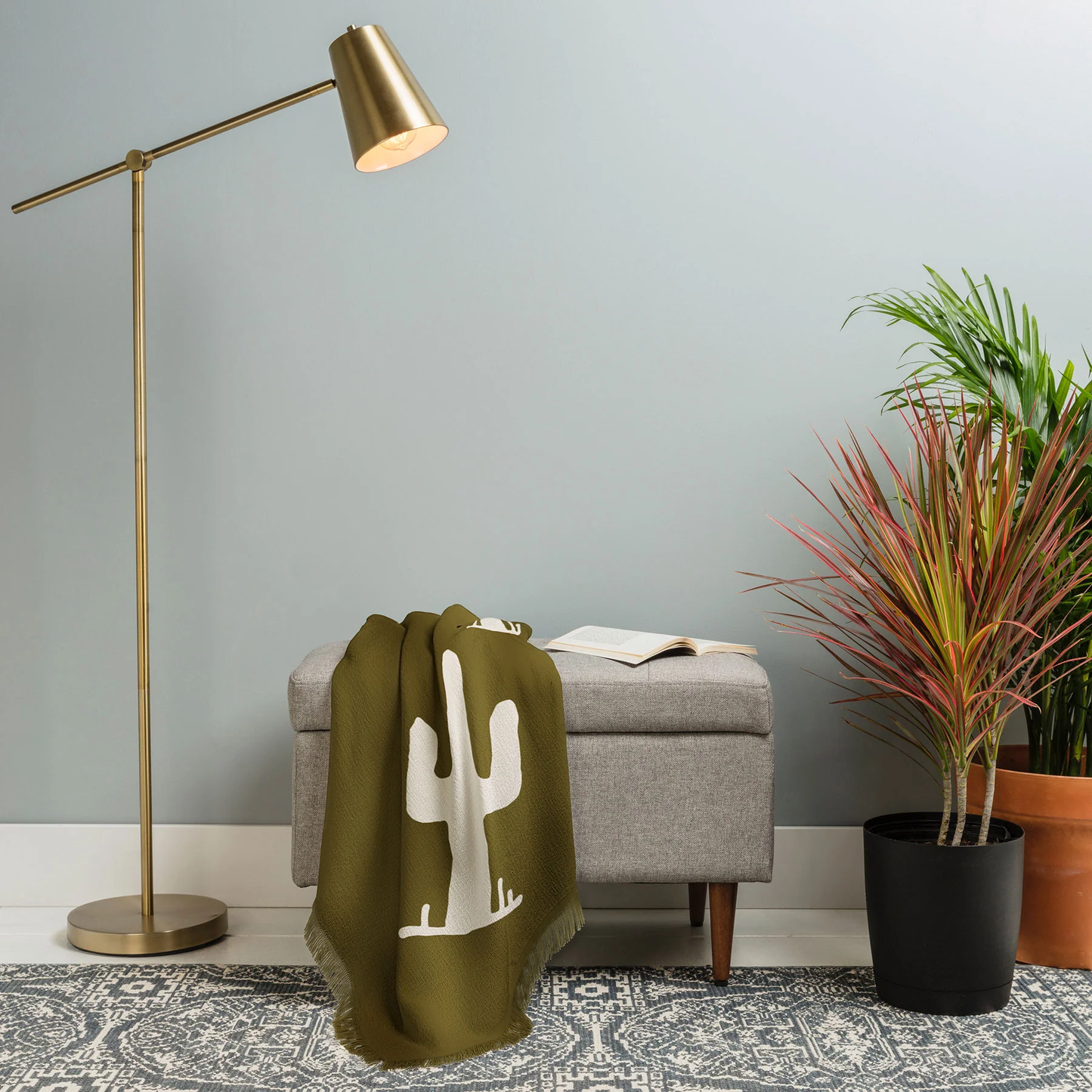Saguaro Silent Disco Olive Throw Blanket - Lightweight