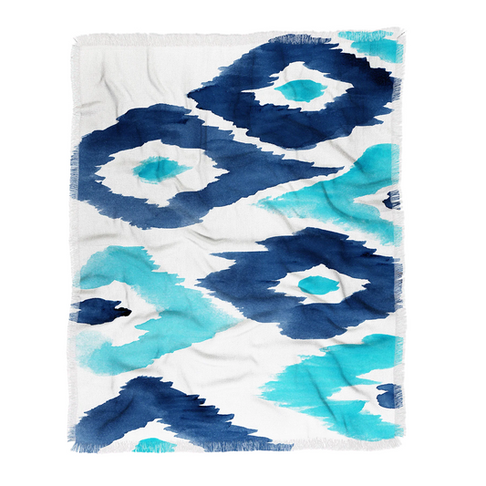 Malibu Blue Ikat Throw Blanket - Lightweight