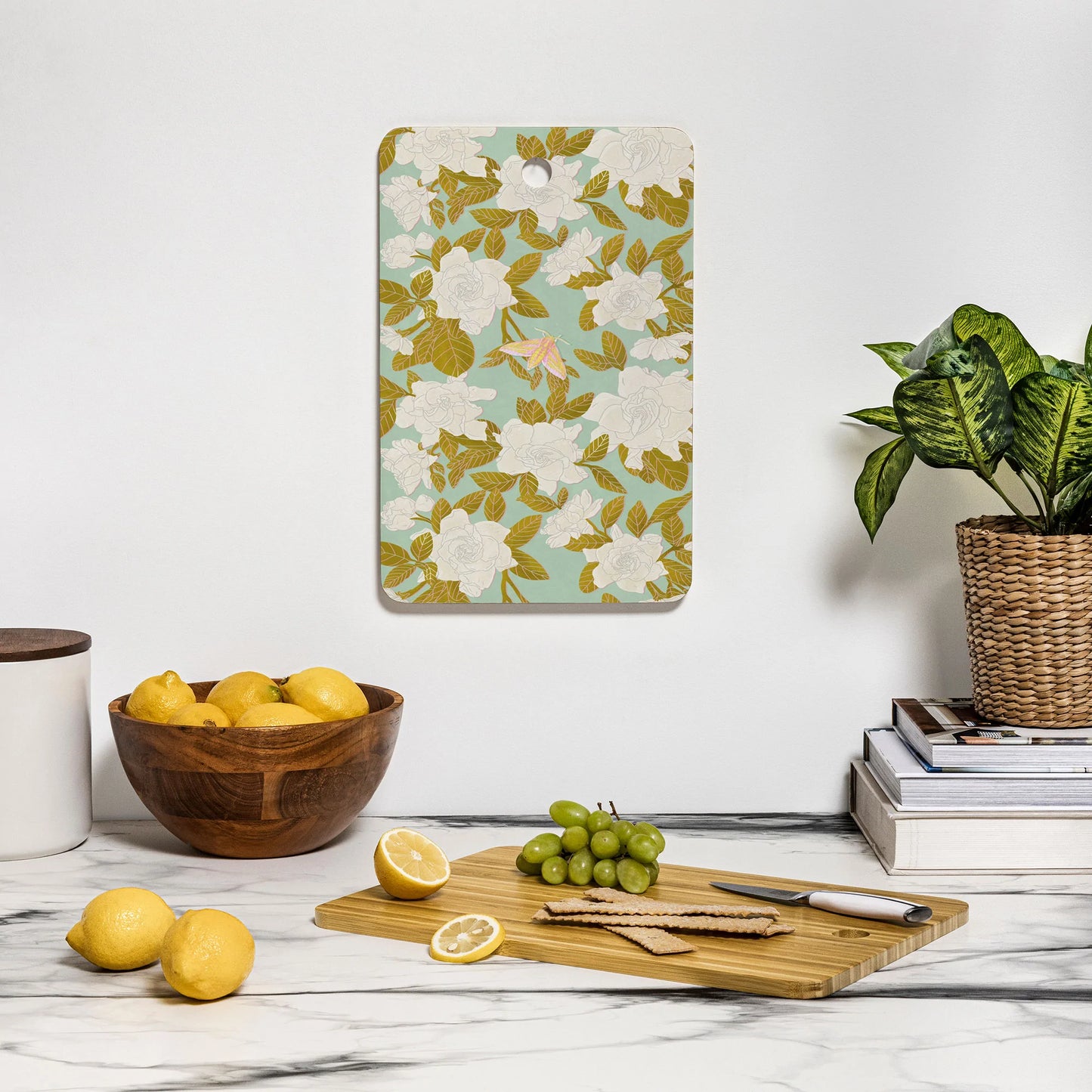 Gardenias on Green Bamboo Cutting Board