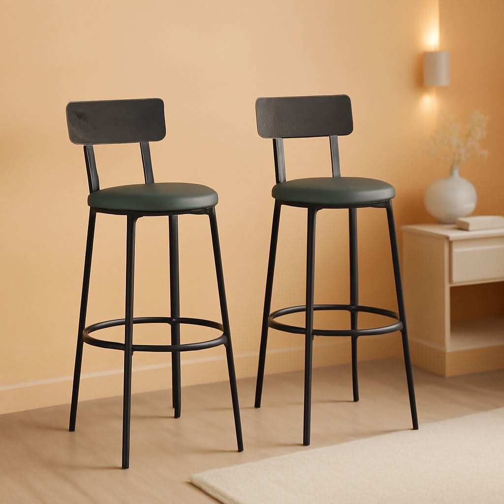 29.7 Inch PU Bar Stools Set Of 2 With Backrest And Footrest