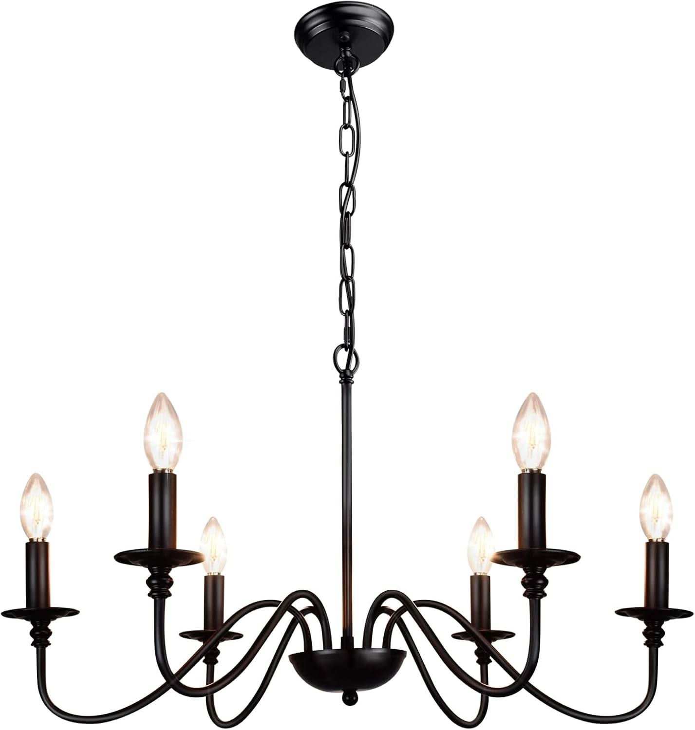 Six Light Black Industrial Farmhouse Chandelier Pendant