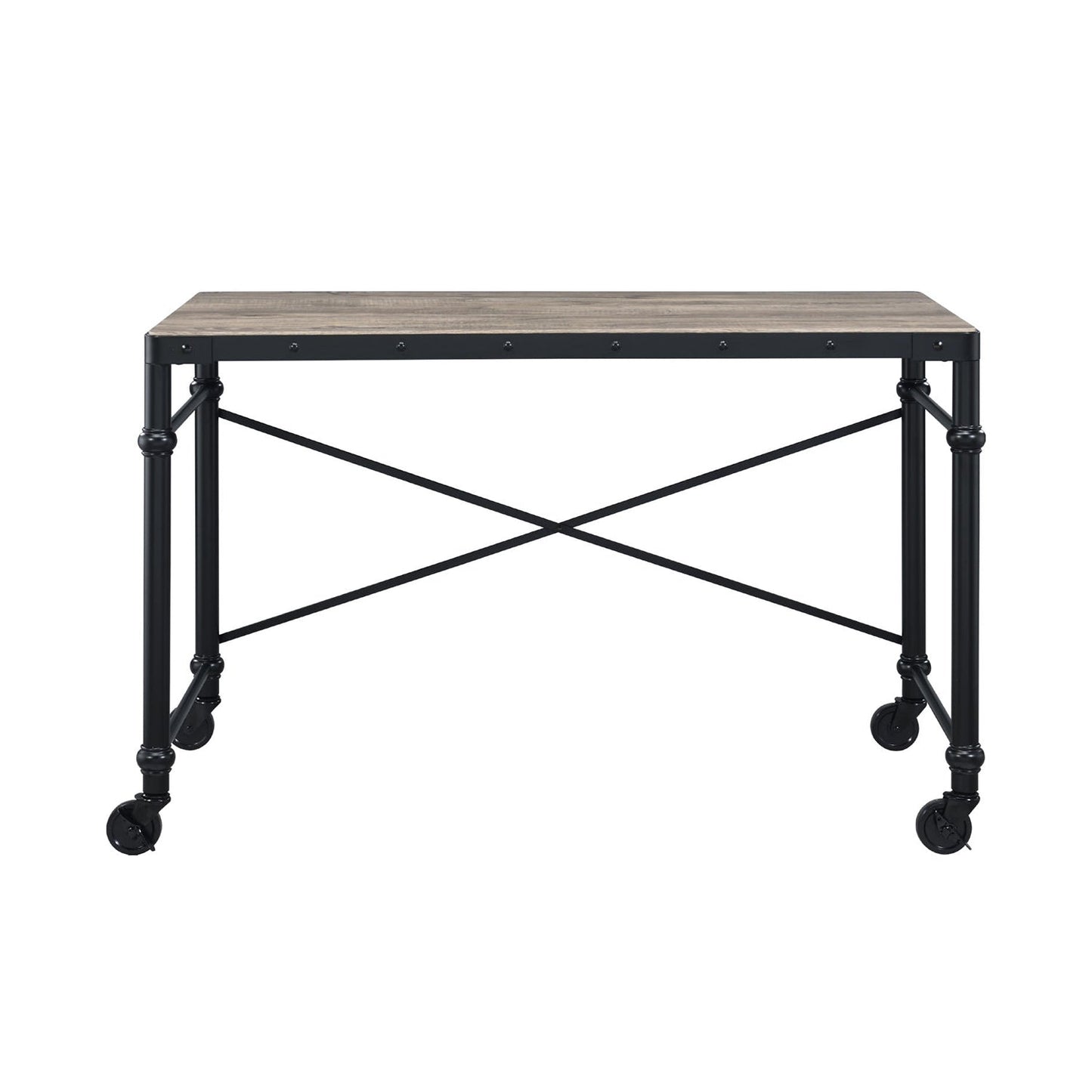 Rectangular Wooden Table Top Writing Desk, Rustic Oak and Black