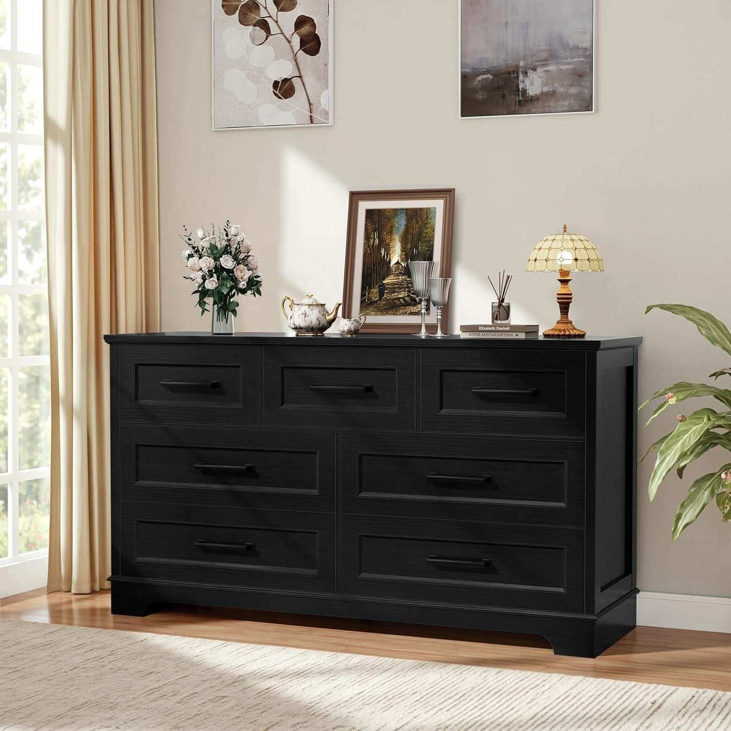 Seven Drawer Dresser For Bedroom Black Finish Storage