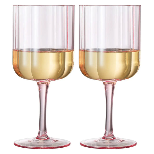 Flower Stemmed Wine Glassware, Pink, Set of 2