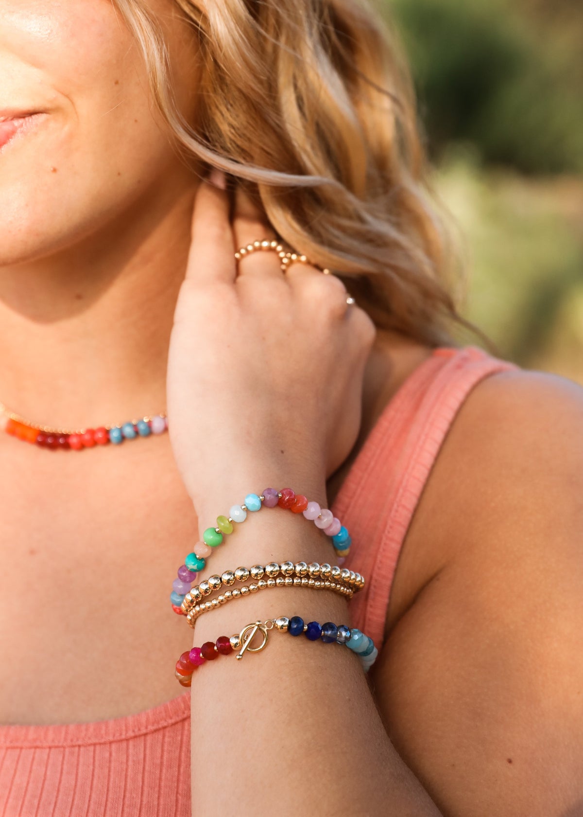 Natural Gemstone Bracelet + 14k Gold Filled Toggle : Skyline