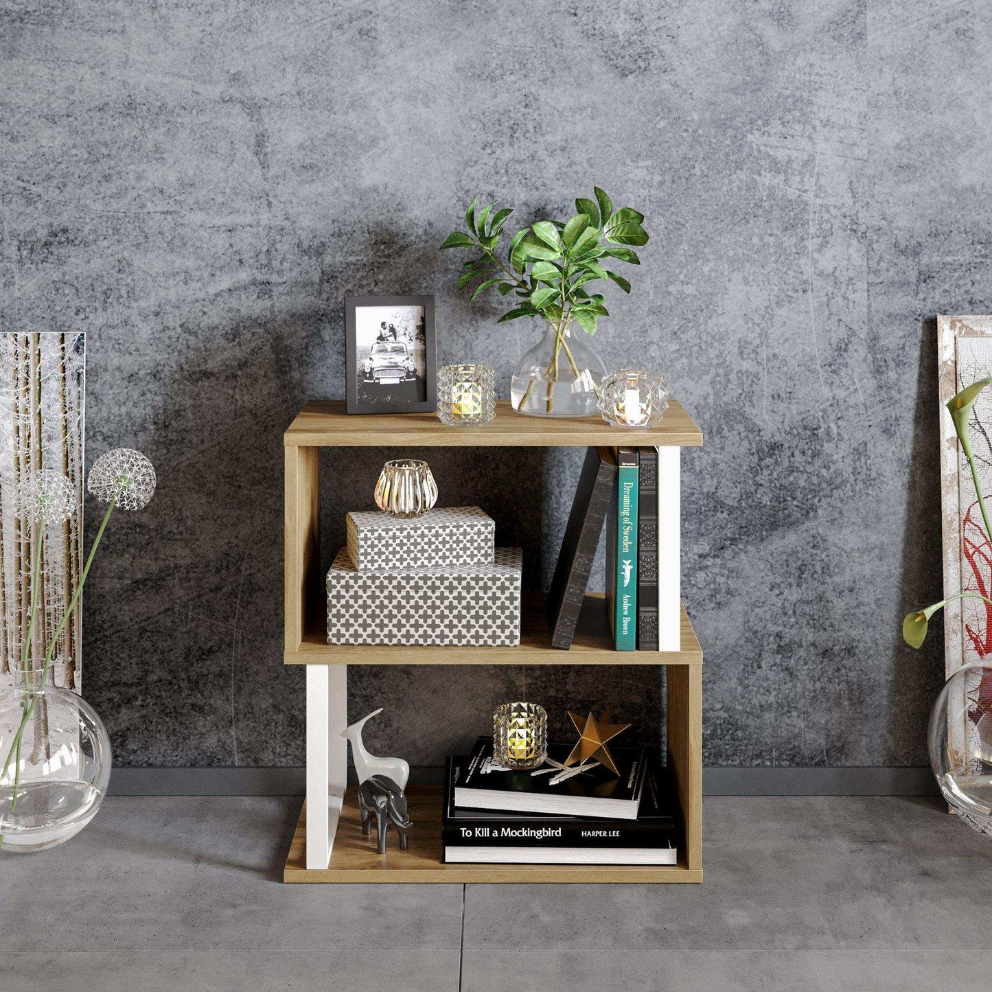 Lima 25'' Metal Wood Side End Table