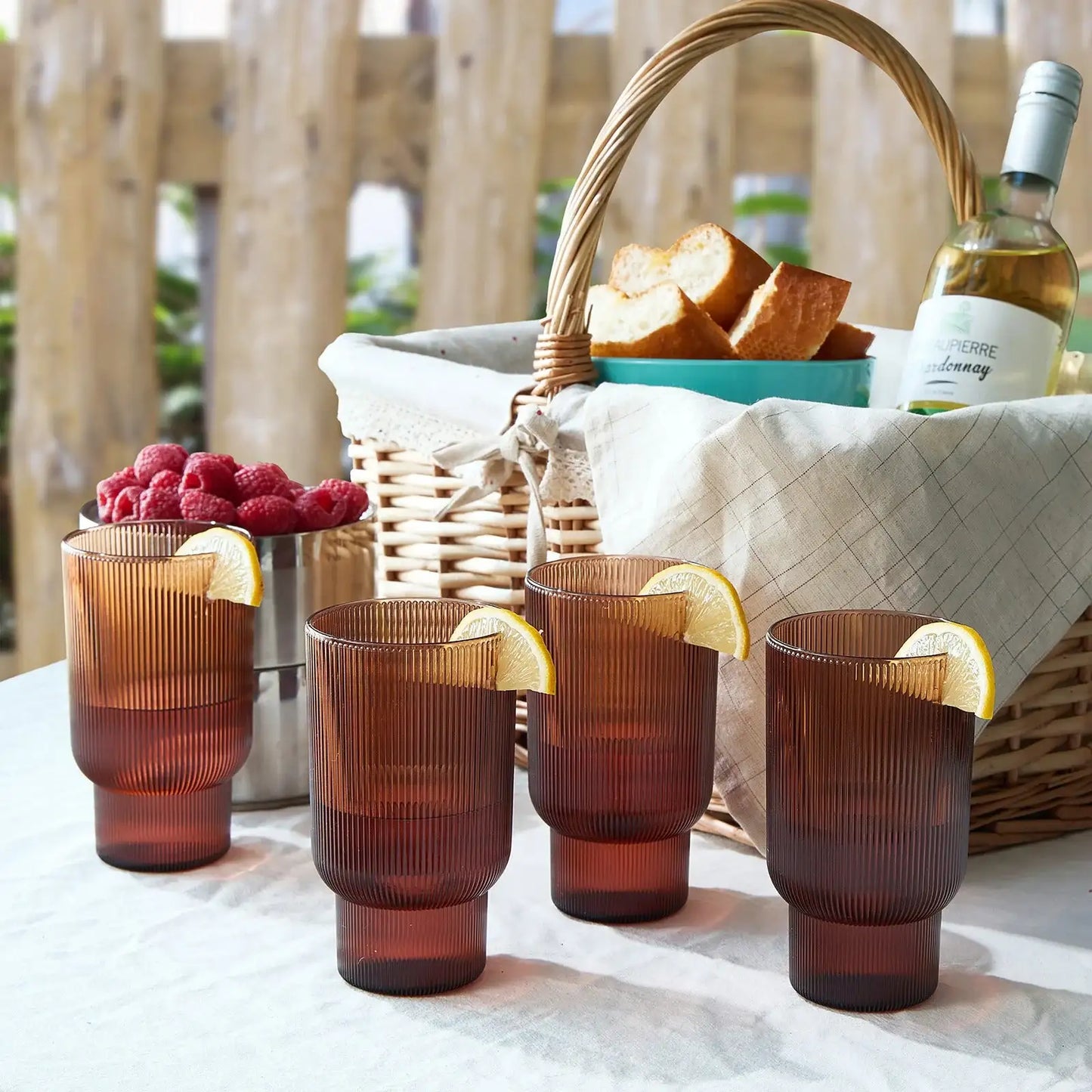 Eze Acrylic Ribbed Highball Glassware, Set of 4