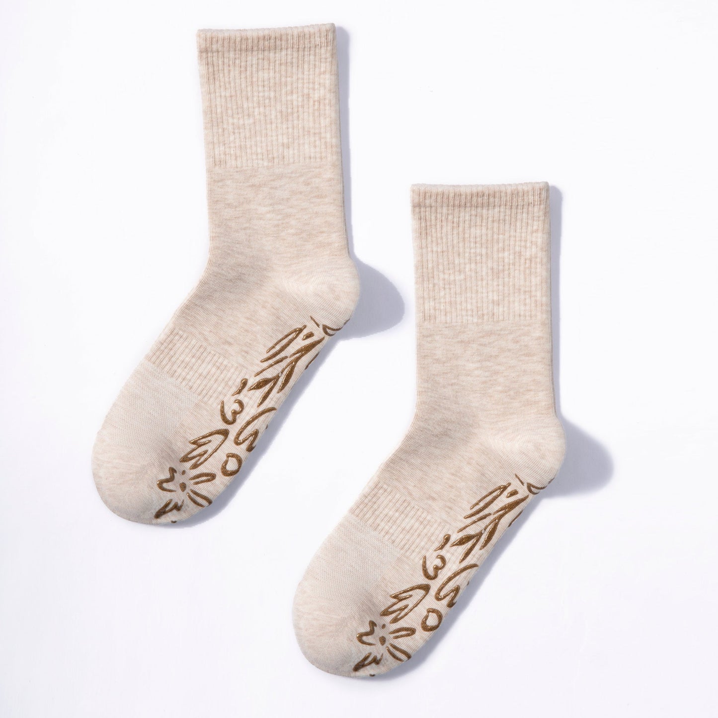 Serene Socks- Adult Organic Cotton Non-Slip Socks-  4 Seasons- Beige- 2 Pairs
