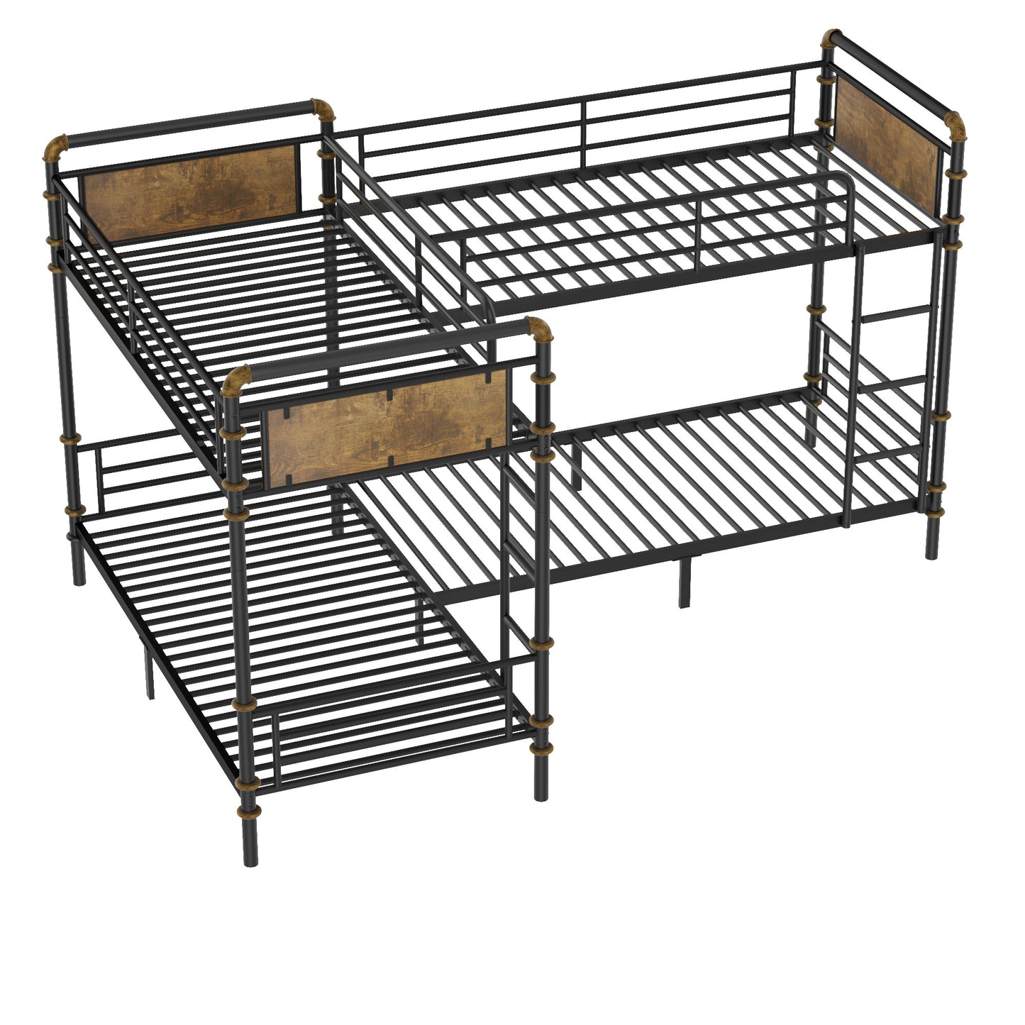 Quad Bunk Bed for 4 Kids, Heavy Duty Metal Twin Bunk Bed Frame, Detachable Triple Bunk Bed, Can Be Divided Into 3 Twin Beds, Black (Old SKU W2580S00015)