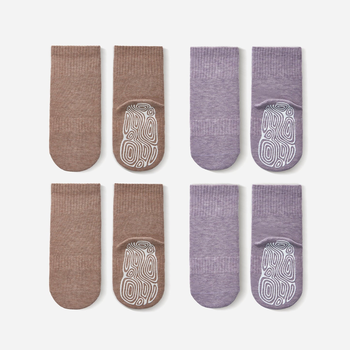 New- Organic Cotton Socks- Lavender & Brown- 4 Pairs of Stay-On Baby & Toddler Non-Slip Socks