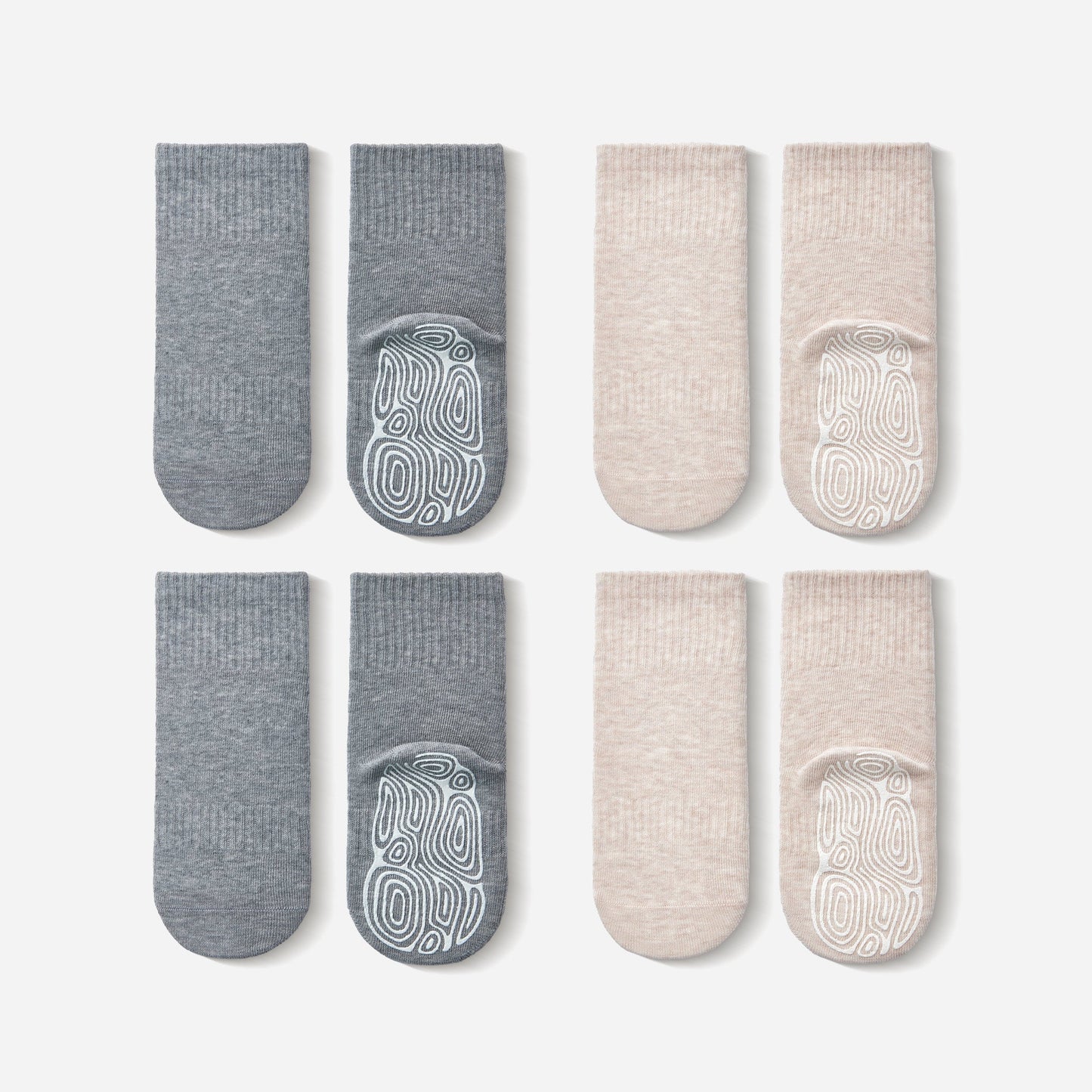 New- Organic Cotton Socks- Beige & Grey- 4 Pairs of Stay-On Baby & Toddler Non-Slip Socks
