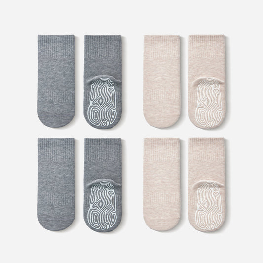 New- Organic Cotton Socks- Beige & Grey- 4 Pairs of Stay-On Baby & Toddler Non-Slip Socks