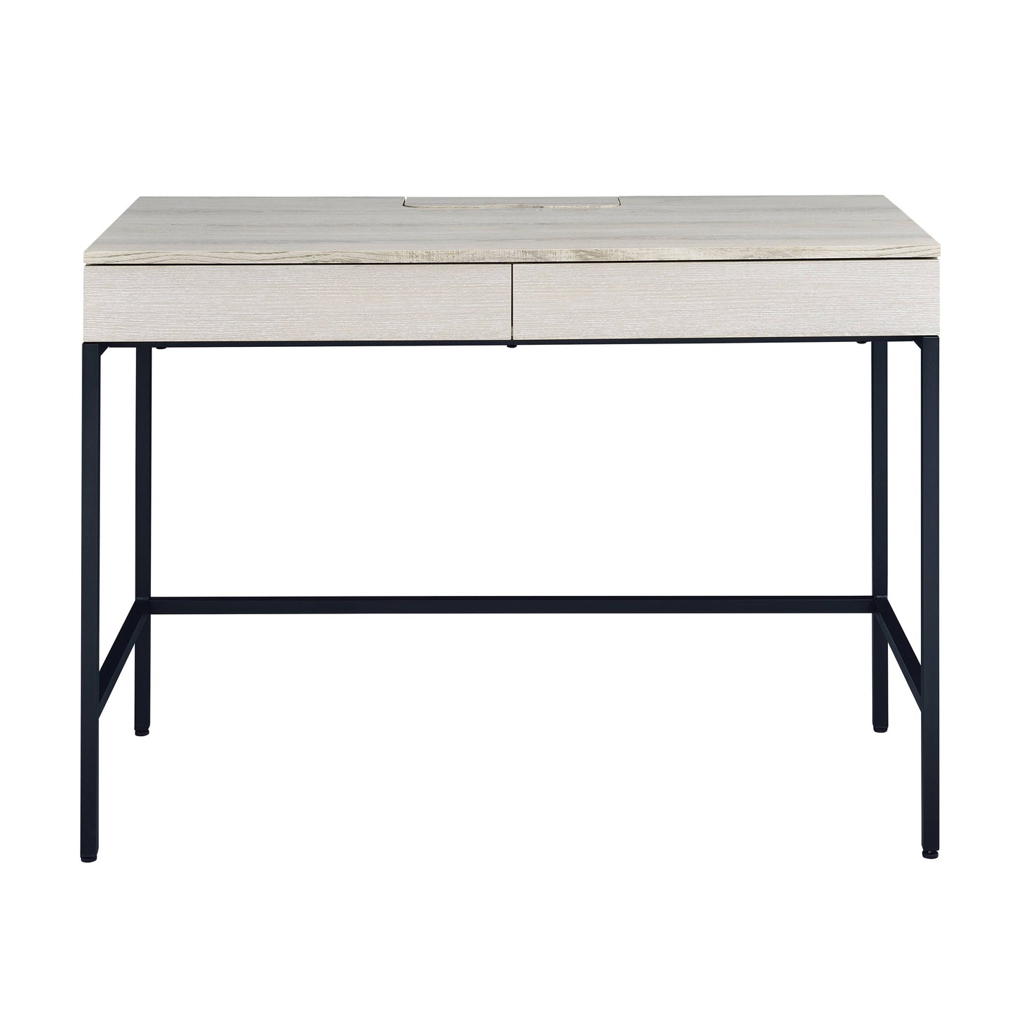 Natural and Black Writing Desk with 2 Drawers