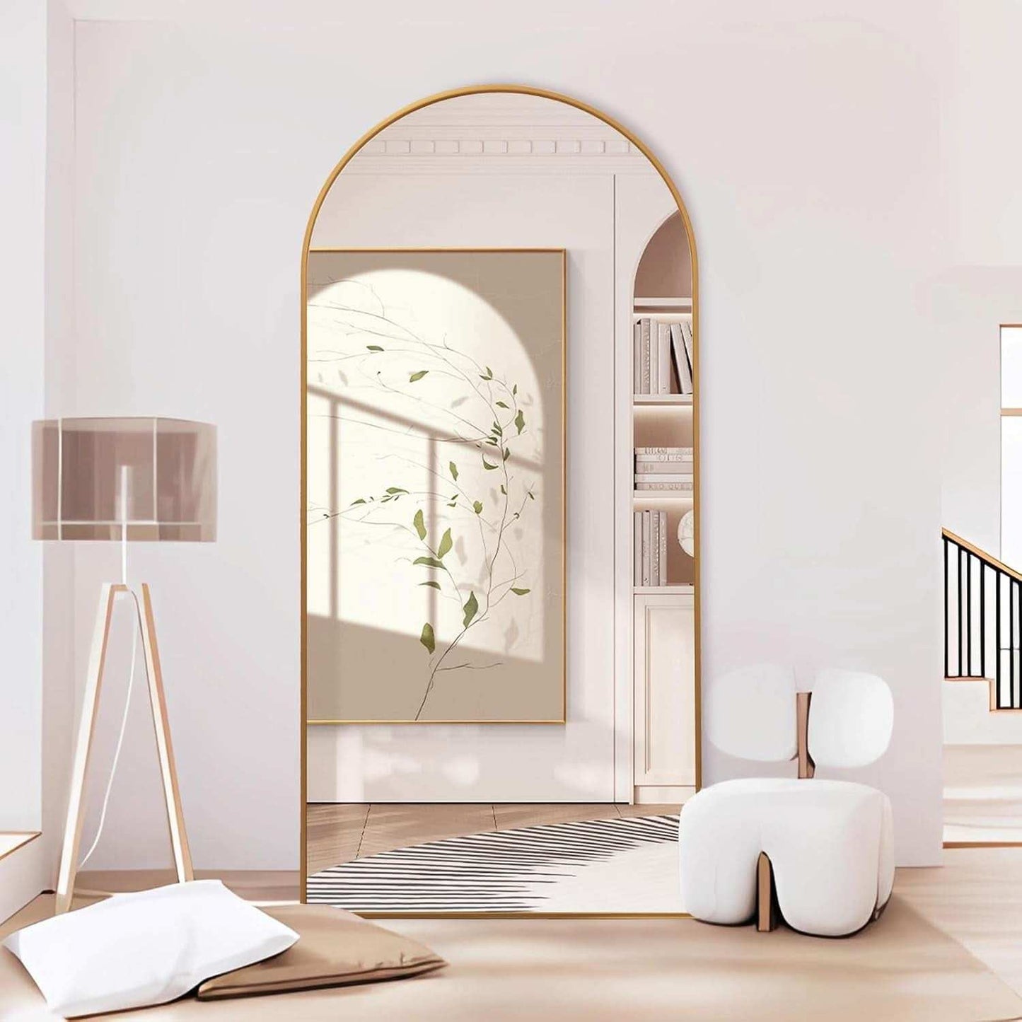 Arched Full Length Mirror 71x32 Inches Gold Aluminum Floor