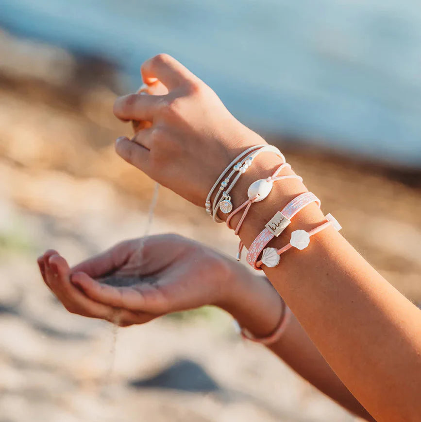 "Shimmer" Coral with Shell Hair Tie Bracelets