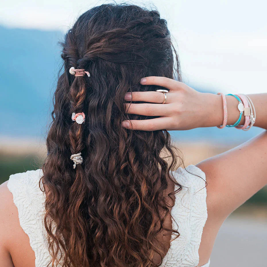 "Shimmer" Coral with Shell Hair Tie Bracelets