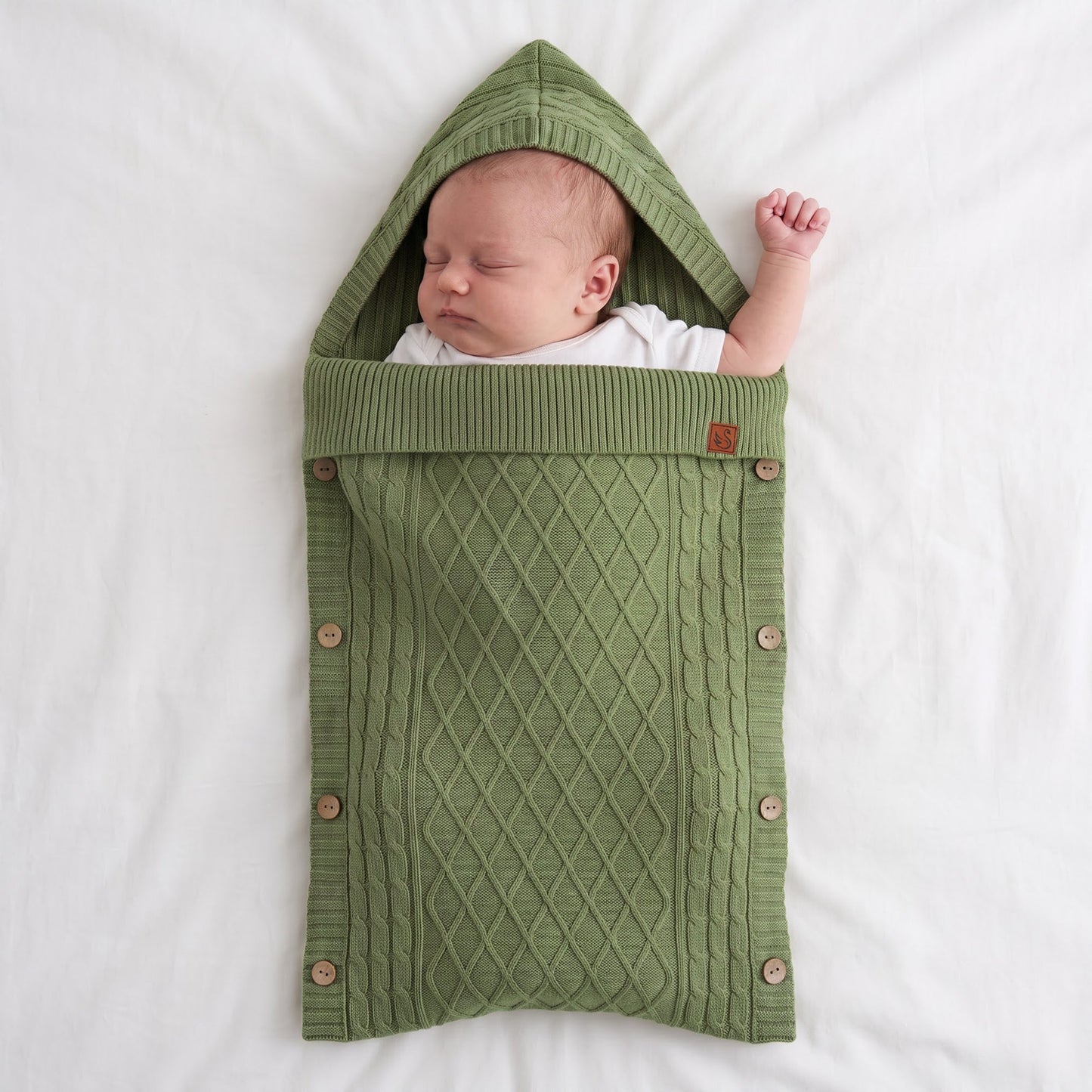 Cable Knit Baby Sleep Sack in Sage Green