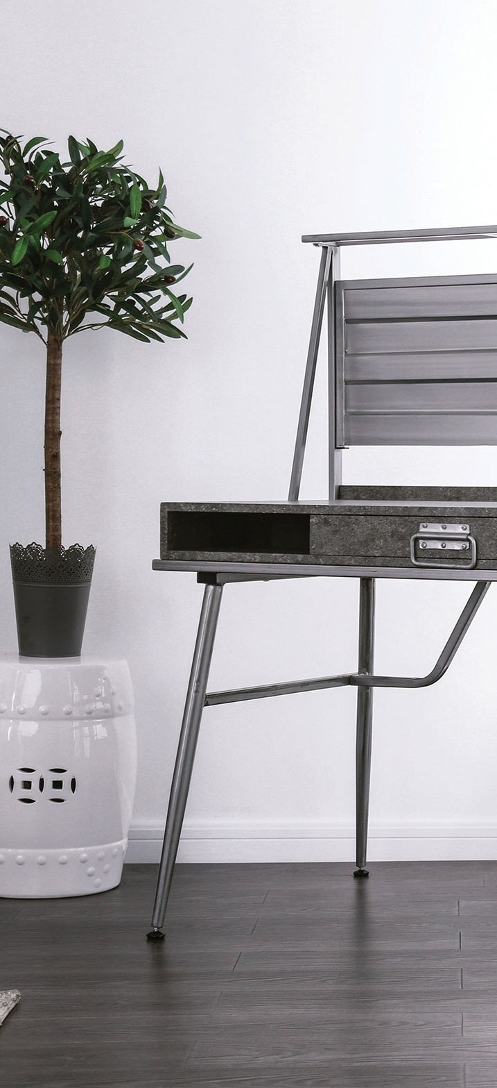 Modern Industrial Computer Desk USB Port One Drawer And Two Shelves With Metal Legs