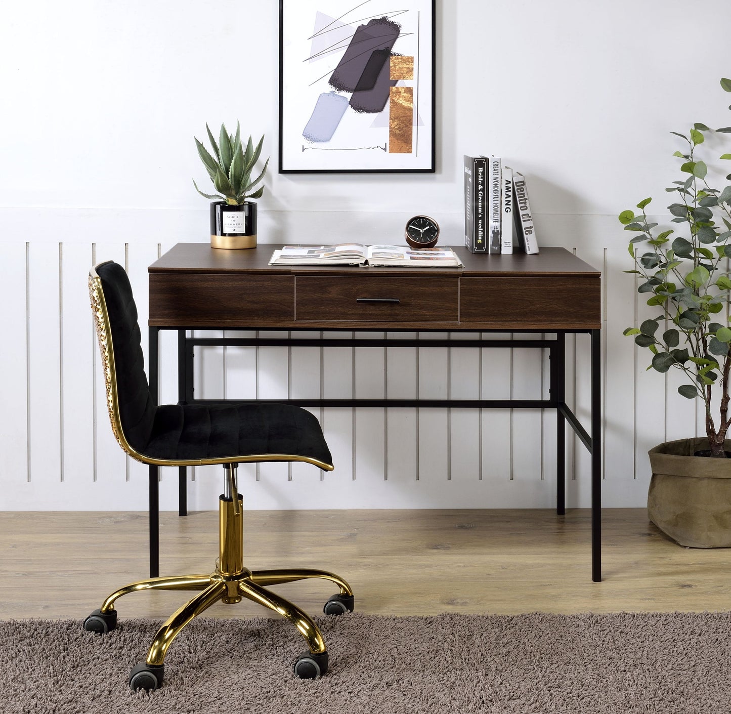 Verster Oak & Black Finish Writing Desk W/USB