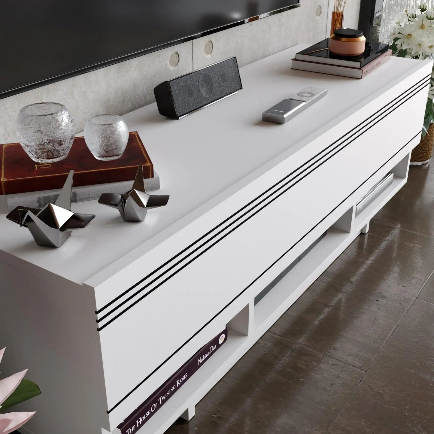 Celestia 47" TV Stand and Media Console with Cabinets and Open Shelves