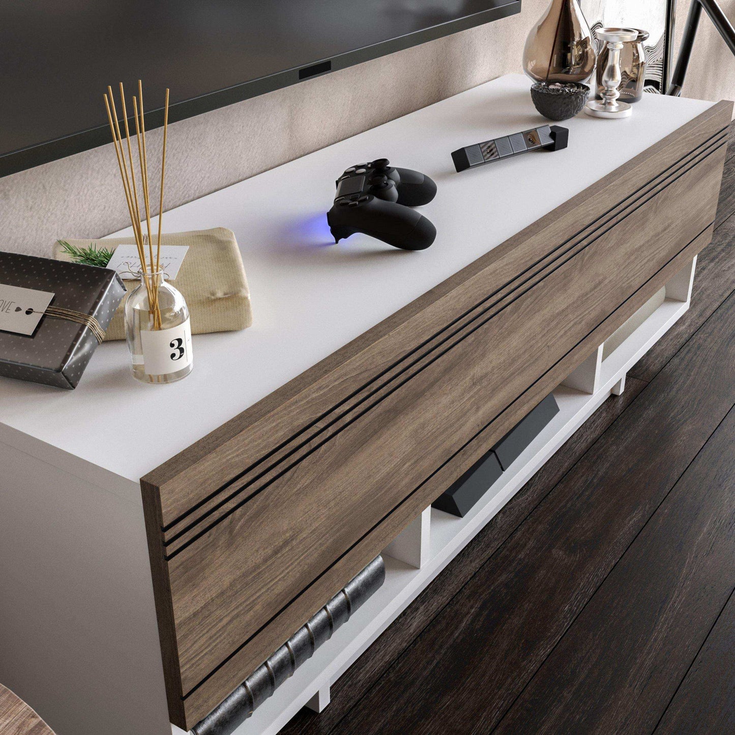 Celestia 47" TV Stand and Media Console with Cabinets and Open Shelves