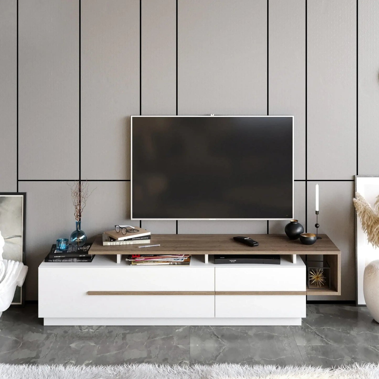 Pia 71" TV Stand and Media Console with Cabinets and Shelves for TVs up to 80"