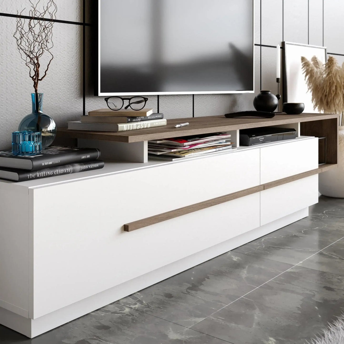 Pia 71" TV Stand and Media Console with Cabinets and Shelves for TVs up to 80"