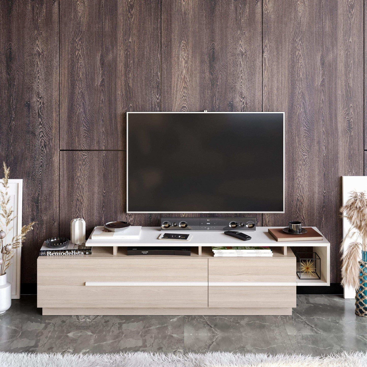 Pia 71" TV Stand and Media Console with Cabinets and Shelves for TVs up to 80"
