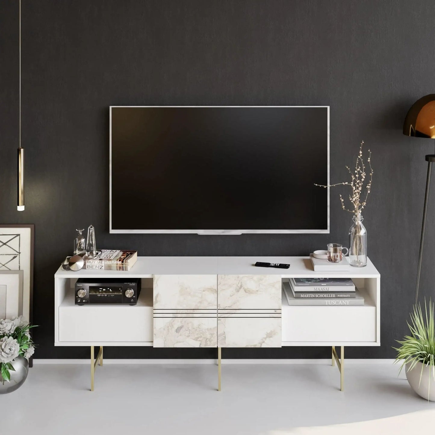 Derin 71" Media Console and TV Stand with Cabinets and Shelves for TVs up to 80"