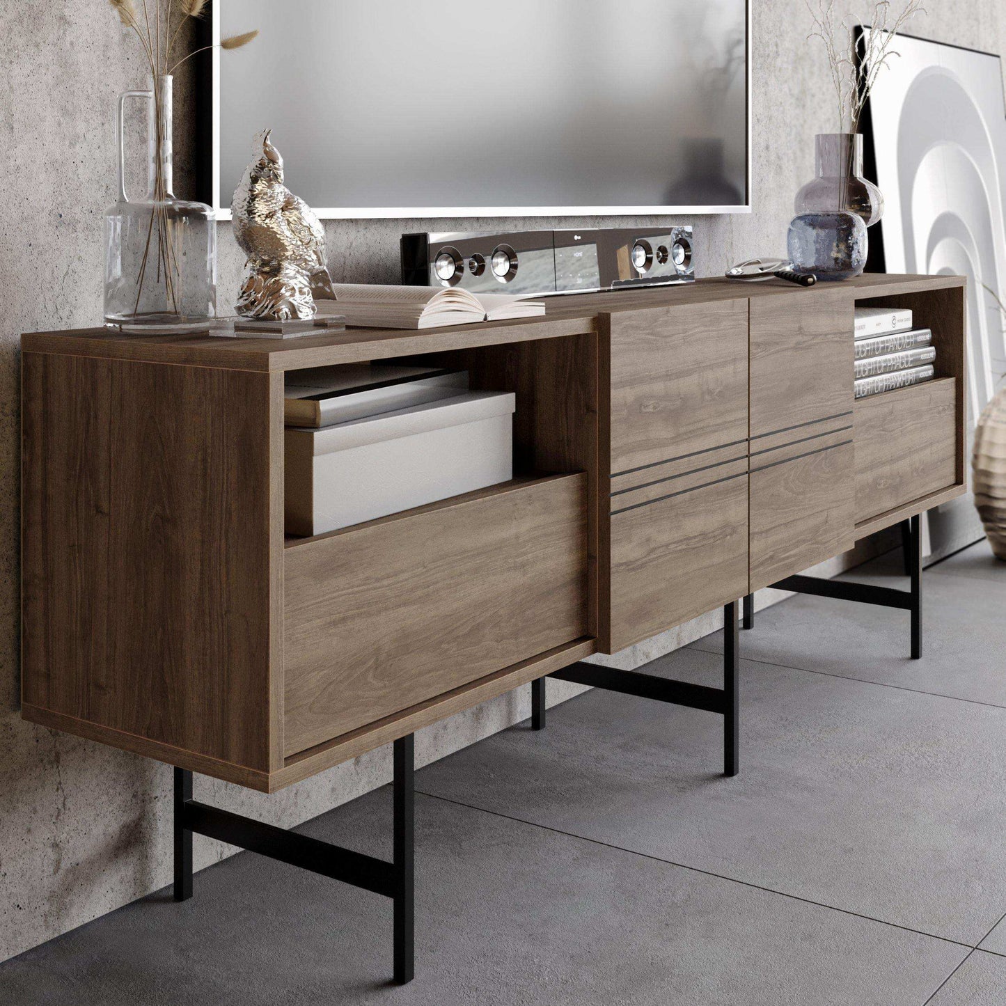 Derin 71" Media Console and TV Stand with Cabinets and Shelves for TVs up to 80"