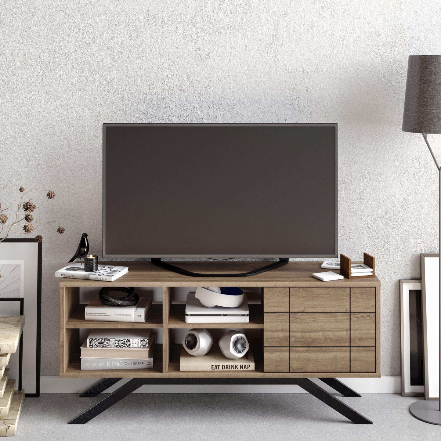 North 51" TV Stand and Media Console with A Cabinet and Shelves