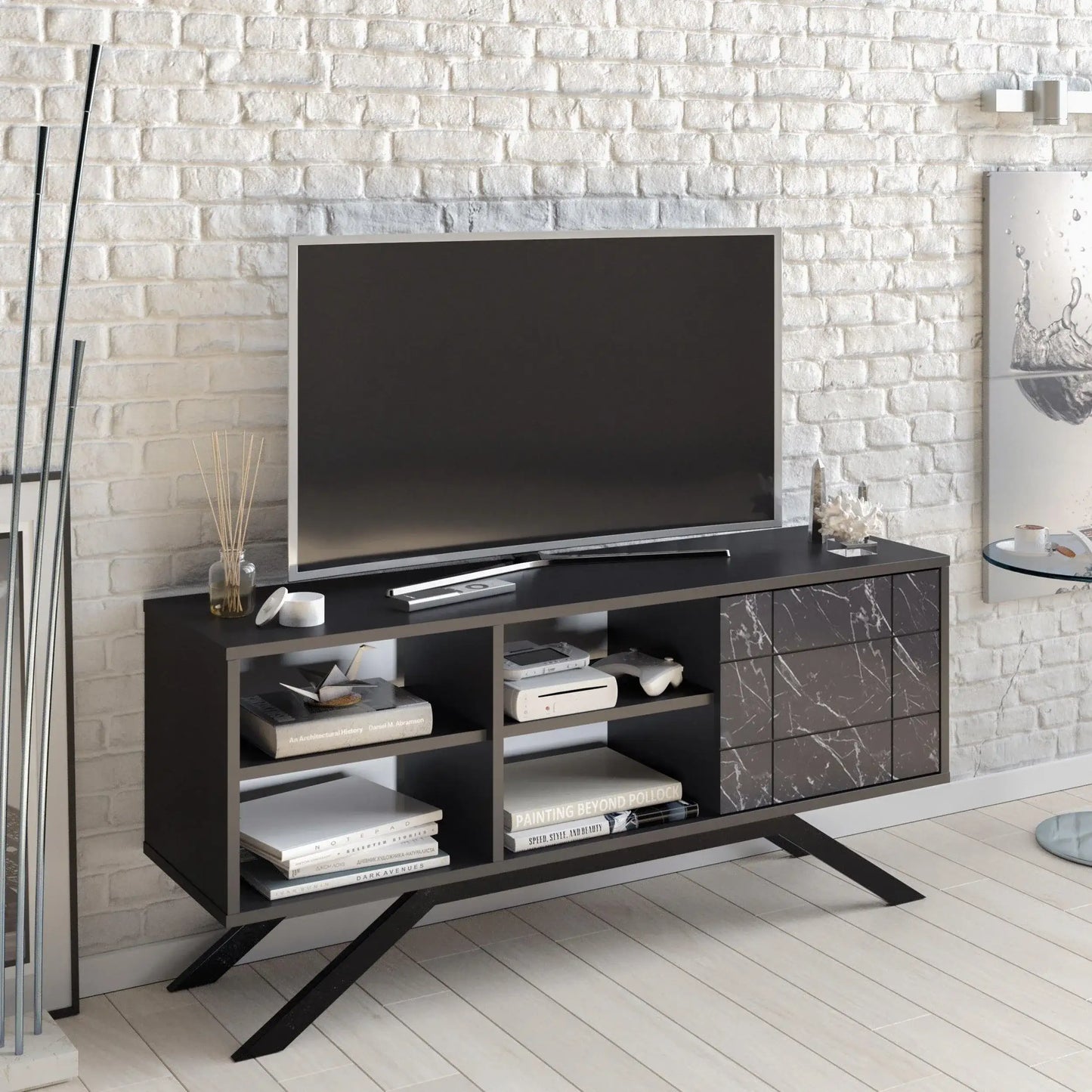 North 51" TV Stand and Media Console with A Cabinet and Shelves