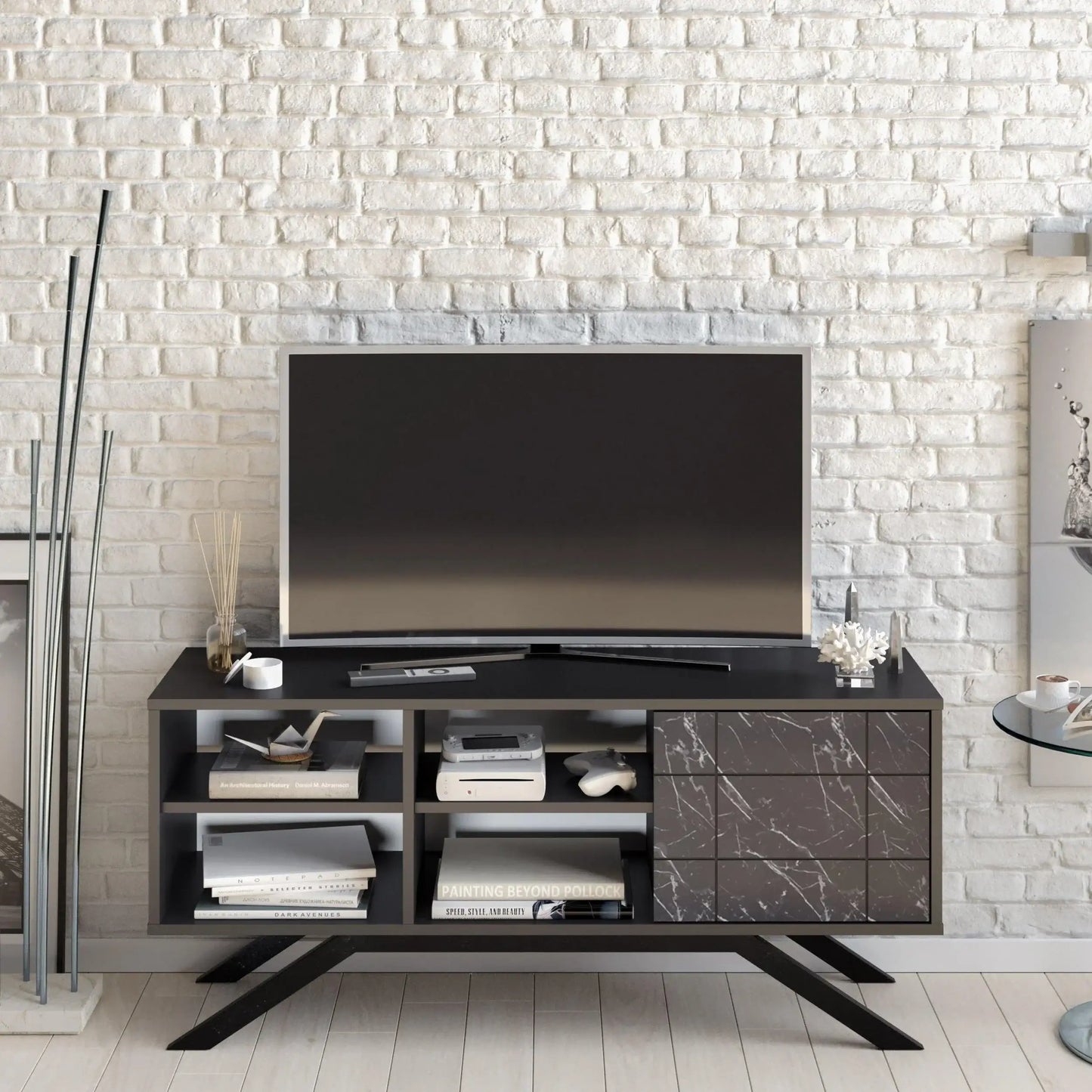 North 51" TV Stand and Media Console with A Cabinet and Shelves