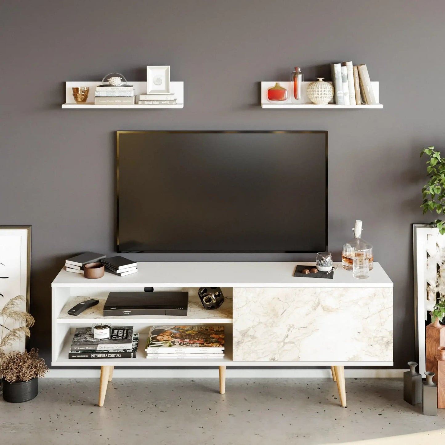 Pi 63" Wide TV Stand with Wall Shelves for TVs up to 72"