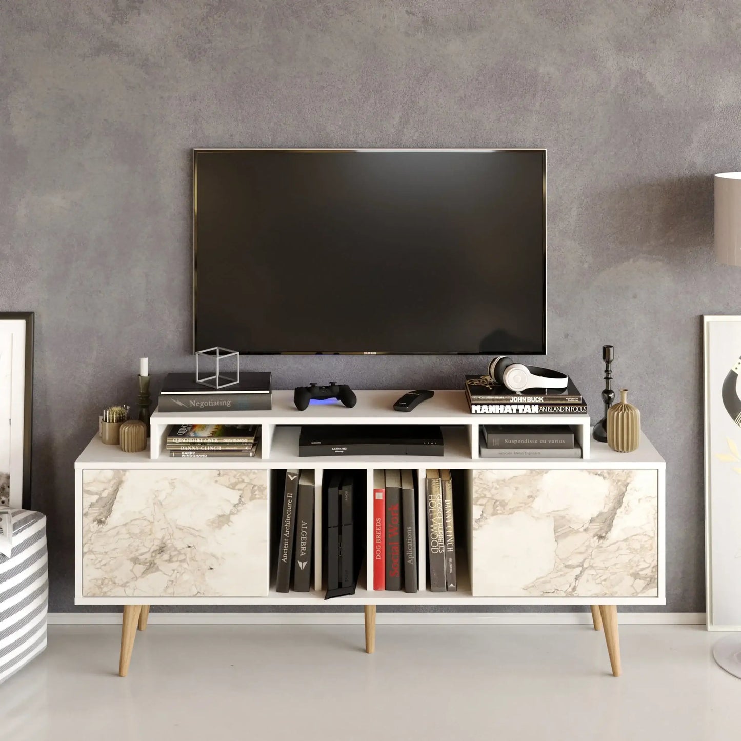Char 63" TV Stand and Media Console with Cabinets and Shelves for TVs up to 72"