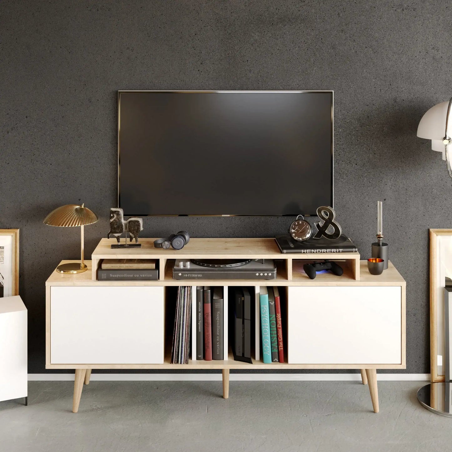 Char 63" TV Stand and Media Console with Cabinets and Shelves for TVs up to 72"