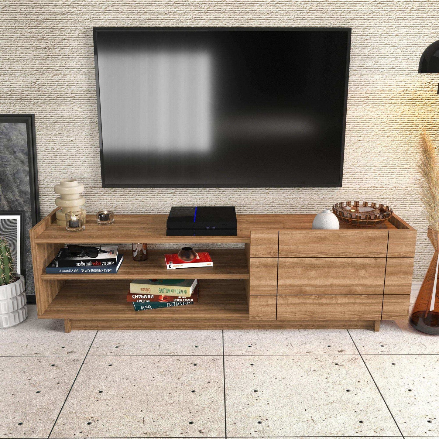 Valantina 55” Wide TV Stand & Media Console with A Cabinet & Shelves for TVs up to 63"