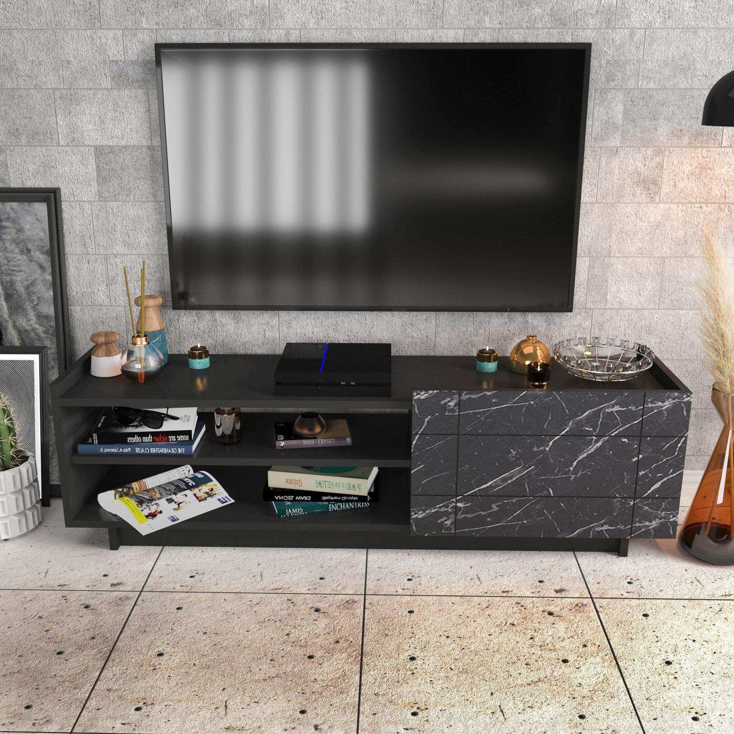 Valantina 55” Wide TV Stand & Media Console with A Cabinet & Shelves for TVs up to 63"